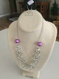 Daring Diva - Brown - Pink - Green - Purple Bead Silver Chains Short Necklace