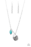 Free Spirited Forager - Blue/Turquoise Oval Stone and Silver Life-Like Leaf Short Necklace