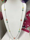 Pacific Piers - Multicolored - Green - Red Assorted Sizes Round and Teardrop Shapes Long Necklace