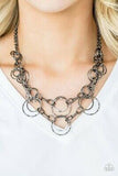 Urban Center - Black/Gunmetal Hoops and Rings Linked for Two Rows Short Necklace - Party Pack Exclusive