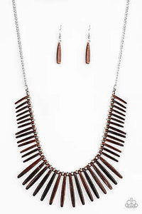 Out of my Element - Brown Smoky Rod-Like Acrylic Frames Silver Dainty Beads Short Necklace