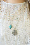 Free Spirited Forager - Blue/Turquoise Oval Stone and Silver Life-Like Leaf Short Necklace