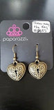 Throw Away the Key - Brass Heart with Airy Key-Hole Center Fishhook Earrings