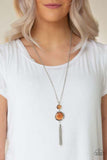 Have Some Common SENSE! - Green, Orange, Gold, Brown Moonstone with Tassels Long Necklace