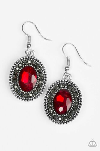 Wonderfully West Side Story - Red Gem Glittery Hematite Rhinestones Fishhook Earrings