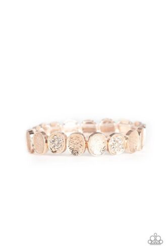 Dainty Queen - Rose Gold Textured Frames Encrusted White Rhinestones Stretchy Bracelet