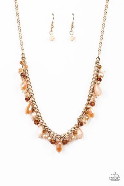 Courageously Catwalk - Gold - Multi - Purple Crystal-Like Beads Short Necklace