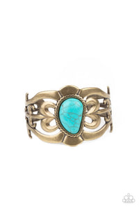 The Mesas are Calling - Brass - Silver Frame Turquoise Stone in Center Cuff Braclet