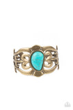 The Mesas are Calling - Brass - Silver Frame Turquoise Stone in Center Cuff Braclet