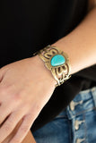 The Mesas are Calling - Brass - Silver Frame Turquoise Stone in Center Cuff Braclet