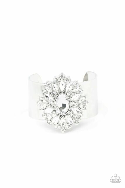 The Fashionmonger - White Rhinestones and Gem Cuff Bracelet