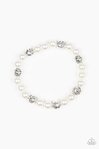 Poised For Perfection - White Pearly Beads Stretchy Bracelet