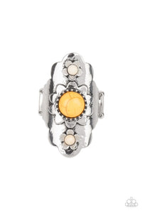 Badlands Garden - Multi Yellow and White Stones Silver Flower Wide Band Ring