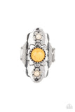 Badlands Garden - Multi Yellow and White Stones Silver Flower Wide Band Ring