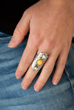 Badlands Garden - Multi Yellow and White Stones Silver Flower Wide Band Ring