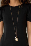 Asymmetrical Bliss - Gold Frame White Cat's Eye Stone Long Necklace