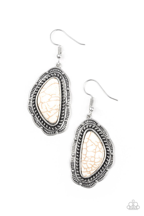 Santa Fe Soul - White Crackle Stone Fishhook Earrings