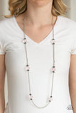 season of Sparkle - Pink Glassy Gems and Ornate Silver Beads Long Necklace