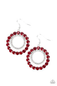 Spotlight Shout Out - Red Rhinestones Silver Ring Fishhook Earrings