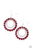 Spotlight Shout Out - Red Rhinestones Silver Ring Fishhook Earrings