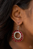 Spotlight Shout Out - Red Rhinestones Silver Ring Fishhook Earrings