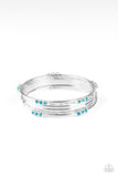 Stackable Sparkle - White - Blue Rhinestones Silver Bangle Bracelets