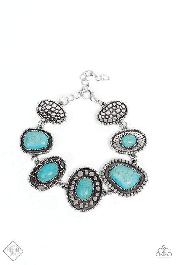 Taos Trendsetter - Blue/Turquoise Irregular Shaped Stones Clasp Bracelet - Fashion Fix Bracelet Oct. 2021