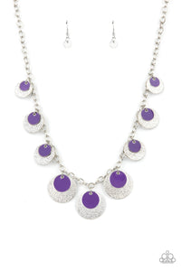 The Cosmos are Calling - Purple/Amethyst - Green Discs Layered Silver Discs Short Necklace