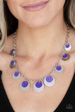 The Cosmos are Calling - Purple/Amethyst - Green Discs Layered Silver Discs Short Necklace