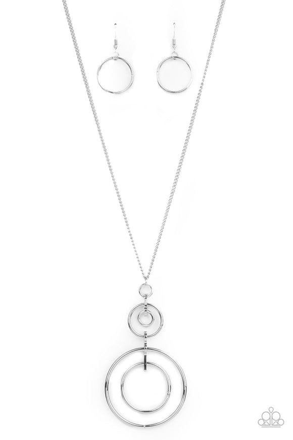 The Inner Workings - Silver Hoops Stacked Pendant Long Necklace