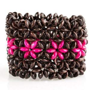 Bahama Babe - Colored Floral Look in Center Wooden Stretchy Bracelet