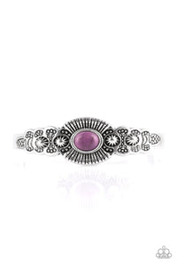 Wide Open Mesas - Orange - Purple Crackle Stone in Center Silver Southwestern Curls Cuff Bracelet