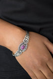 Wide Open Mesas - Orange - Purple Crackle Stone in Center Silver Southwestern Curls Cuff Bracelet