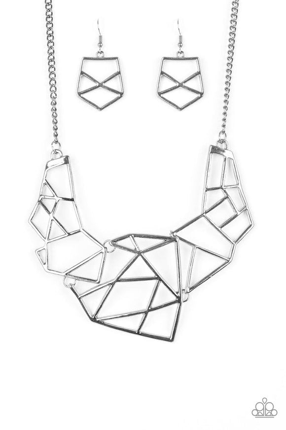 World Shattering - Black/Gunmetal Geometric Links Short Necklace