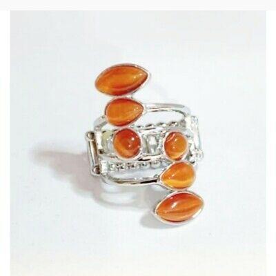 Wraparound Radiance - Orange Cat's Eye Wide Band Ring